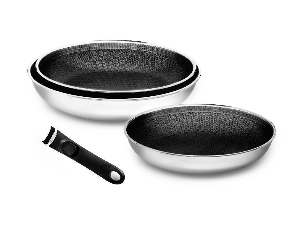BRATPFANNE MIT ABNEHMBAREM GRIFF 3 STÜCK SET - 1